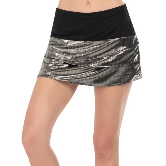 Lucky In Love Metallic Scallop Tennis Skirt XS Black Silver Ruffle Mini Skort - Picture 1 of 7